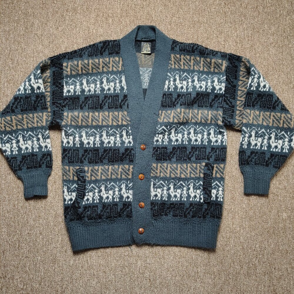 TEJIDOS RUMINAHUI Sweater Adult OSFA Ecuadorian Wool Cardigan Alpaca Pattern